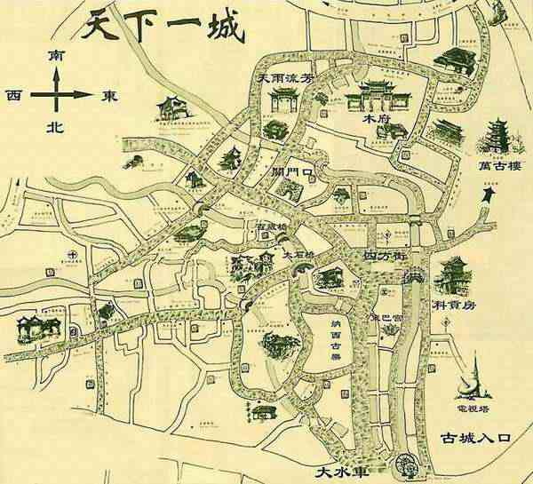丽江古城旅游景点分布图
